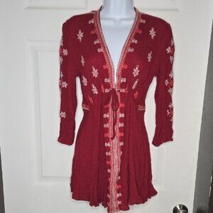 Bohemian Red Summer Top w Embroidery Sz. Medium